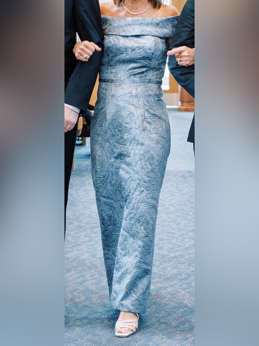Teri Jon Rickie Freeman: Off The Shoulder Jacquard Gown - Slate